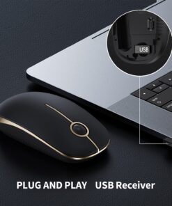 VssoPlor Wireless Mouse, 2.4G Slim Portable Computer Mice with Nano Receiver for Notebook, PC, Laptop, Computer (Black and Gold) Black and Gold 20 81EB ao5zHS