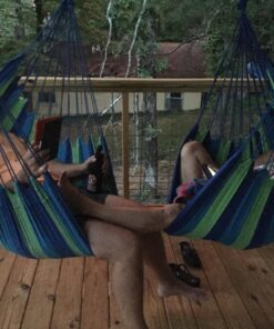 Hammock Sky Large Brazilian Hammock Chair Cotton Weave - Extra Long Bed - Hanging Chair for Yard, Bedroom, Porch, Indoor/Outdoor (Blue & Green) Blue & Green (Not Include Hanging Kit) 45 81EC7HsNGtL 1