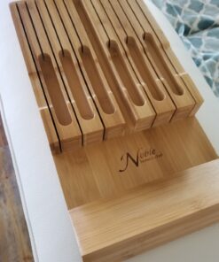 In-Drawer Bamboo Knife Block Holds 12 Knives (Not Included) Without Pointing Up PLUS a Slot for your Knife Sharpener! Noble home & chef Knife Organizer Made from Quality Moso Bamboo 12 Holder 43 81EDzhfehdL
