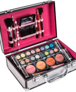 SHANY Carry All Makeup Train Case with Pro Makeup Set, Makeup Brushes, Lipsticks, Eye Shadows, Blushes, Powders, and more - Reusable Makeup Storage - Premium Gift Packaging - Silver 26 81EILiy8UtL