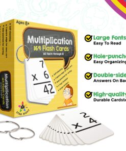 Star Right Math Flash Cards - Multiplication Flash Cards - 169 Hole Punched Math Game Flash Cards - 2 Binder Rings - for Ages 8 and Up - Multiplication Flash Cards 3rd Grade, 4th, 5th, and 6th Grades 169 Multiplication Flash Cards 22 81EIoSMgYaL