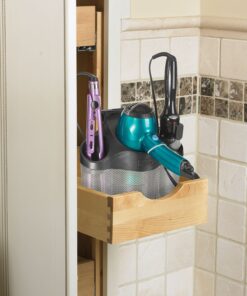 Polder Style Station, Organization for Styling Tools: Hair Dryers,Curling Irons, Straighteners, Brushes, Hang Over Towel Rack, Store Undersink or in Drawer, Black and Silver 35 81EKcnNfxL