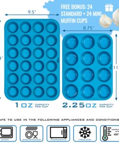Alternative view of Silicone Muffin Pan & Mini Cupcake Baking Set (12 & 24 Cup) - Non Stick Mini Muffin Tin - BPA Free & Dishwasher Safe Silicon Bakeware Pans/Tins - Rubber Trays & Molds - Free Recipe eBook & Muffin Cups 12 & 24 Cup Set