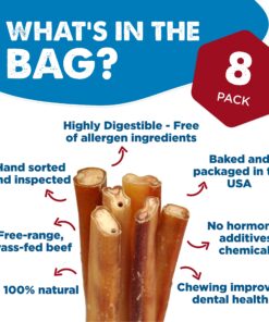 Best Bully Sticks All Natural Premium 12 Inch Jumbo Bully Sticks for Large Dogs - USA Baked & Packed - 100% Grass-Fed Beef - Single-Ingredient Grain & Rawhide Free Dog Chews - 8 Pack 12" Natural Scent 8 Count (Pack of 1) 22 81ENdLPiOwL 2