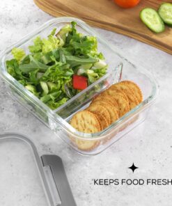 JoyJolt Divided Food Storage Containers with Lids Airtight. 5 Pack Glass Meal Prep Containers 2 Compartment Set Glass Bento Box. Reusable Food Containers, Portion Control Containers for Weight Loss Gray 35 81EQ4476X5L