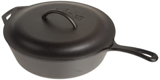 Lodge L10CF3 Cast Iron Covered Deep Skillet, Pre-Seasoned, 5-Quart, Black 5 Quart with Lid Cast Deep Skillet