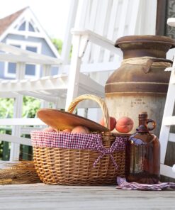 Alternative view of PICNIC TIME - Country Vintage Picnic Basket with Lid - Wicker Picnic Basket for 2, (Red & White Gingham Pattern) Red & White Gingham Pattern