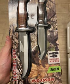 Mossy Oak 2-piece Bowie Knife, Fixed Blade Hunting Knife with Leather Handle, Sheath Included 42 81Ea1M8KkEL