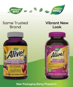 Alternative view of Nature's Way Alive! Women’s 50+ Daily Gummy Multivitamin, Supports Multiple Body Systems*, Supports Healthy Heart, Brain & Bones*, B-Vitamins, Mixed Berry Flavored, 130 Gummies (Packaging May Vary) 130 Count (Pack of 1)