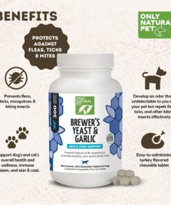 Only Natural Pet Brewer's Yeast & Garlic Chewables - All-Natural Flea & Tick Prevention for Dogs - Fortified with B Vitamins - Promotes Healthy Skin & Coat - 300 Count Tablet (Single) 1 Bottle 9 81EgPvQvVzL