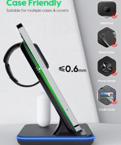 Wireless Charging Station, 2021 Upgraded 3 in 1 Wireless Charger Stand with Breathing Indicator Compatible with iPhone 12/11 Pro/XS/8, iWatch Series Black 22 81Ei7MPkBL