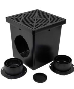 Alternative view of NDS Square Catch Basin Drain Kit with 2-Opening Catch Basin, Black Plastic Grate, 2 Outlet Adapters, & 1 Outlet Plug, 12 in. Square Kit 12" x 12"