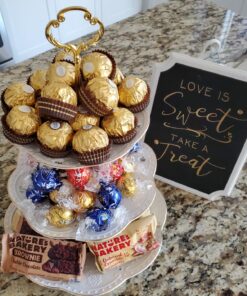 BonNoces 3-Tier Porcelain Embossed Cupcake Stand - Pure White Rimmed with Gold Dessert Cake Stand - Pastry Serving Tray Platter for Tea Party, Wedding and Birthday 34 81EotTYuftL