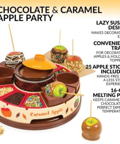 Alternative view of Nostalgia CCA5 Lazy Susan Chocolate & Caramel Apple Party with Heated Fondue Pot, 25 Sticks, Decorating and Toppings Trays