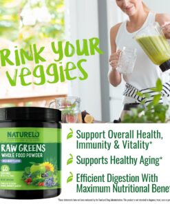 NATURELO Raw Greens Superfood Powder - Wild Berry Flavor - Boost Energy, Detox, Enhance Health - Organic Spirulina - Wheat Grass - Whole Food Nutrition from Fruits & Vegetables - 60 Servings 60 Servings (Pack of 1) 23 81EptQjAgdL