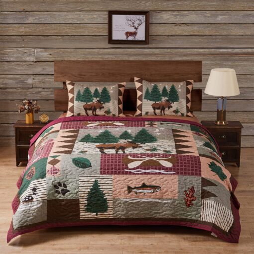 Greenland Home Moose Lodge Quilt Set, King, Natural