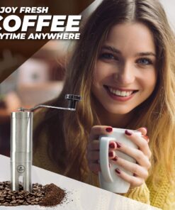 EZE Homegoods Hand Coffee Mill Grinder with Conical Ceramic Burr | Consistent Grind Every Time, Professional Grade, Stainless Steel, Lightweight and Portable, Heavy Duty Extra Long Hand Crank 2 Round 25 81EuHEcugQL