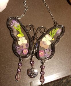 Mom Butterfly Suncatcher with Pressed Flower Wings and Silver Heart Charm - Hanging Height 8" 1 30 81F2qHcvVYL