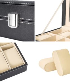 READAEER 12 Slot PU Leather Watch Box Display Case Jewelry Organizer with Glass Top 25 81FANBychoL