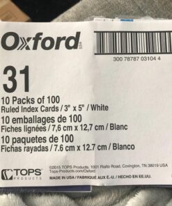 Oxford 31EE Ruled Index Cards, 3" x 5", White, 1,000 Cards (10 Packs of 100) (31) 3 x 5, 1000 Count 44 81FGVwvd 3L
