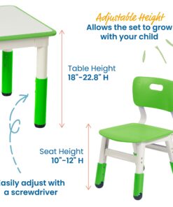 ECR4Kids Dry-Erase Square Activity Table with 2 Chairs, Adjustable, Kids Furniture, Grassy Green, 3-Piece Table&Chairs 14 81FGhn4tOtL