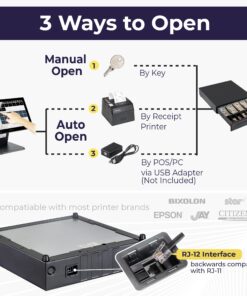 Cash Register Drawer for Point of Sale (POS) System with Removable Coin Slots, 5 Bill/6 Coin, 24V, RJ11/RJ12 Key-Lock, Media Slot, Black 5 Bill 6 Coin 15 81FHOFeptwL