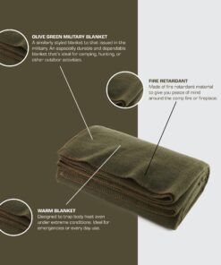 Olive Drab Green Warm Fire Retardant Blanket, 66" x 90" (80% Wool)-US Military Style 26 81FKjvpkLiS