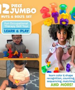 Skoolzy Nuts and Bolts 12 Piece Toy Building Block Set Sensory Occupational Therapy STEM for 18+ Months Toddler Toys & Kids, Includes eBook Travel 12 Piece 29 81FOHT0AVYL 1
