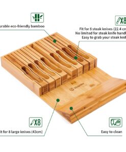 Utoplike In-Drawer Bamboo knife block, Drawer Knife Set Storage, Knife Organizer and Holder with Slots for 16 Knives and 1 Sharpening Steel (Not Included)-Kitchen Drawer, Counter Top 23 81FT5dRLpCL