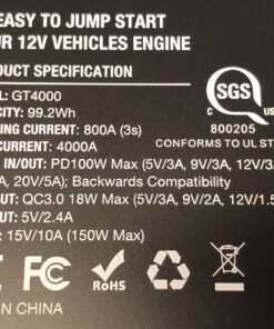 GOOLOO GT4000S Jump Starter 4000 Amp Car Starter 100W Two-Way Fast-Charging Portable Car Battery Charger Booster Pack for 10L Diesel and 12L Gas Engines, SuperSafe Lithium Jump Box for 12V Vehicles Red 77 81FTbQb38L