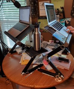 BackPainHelp Posture Laptop Stand Desk Table Tray for Bed, Aluminium, Adjustable Portable Folding Standing Desk Computer Riser (Black) 42 81FWaZER0L