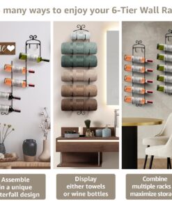 Sorbus Towel Rack Wall Mounted – Metal Towel Holder for Bathroom Wall, Washcloth, Rolled Bath Towels, Spa, Gym, Camper Rv, Shelf Cabinet - 6 Level Wine Rack Wall Mounted for Kitchen Bar, Wine Cellar 24 81FWlZZ8COL