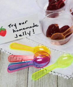 Mini Taster Spoons - Clear Plastic - Blue, Pink, Green, Yellow, Orange - 150 Pack by Outside the Box Papers 14 81FY0MfuntL