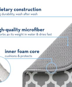 S&T INC. Dish Drying Mat for Kitchen, Absorbent, Reversible Microfiber Dish Mat, 16 Inch x 18 Inch, White Trellis 24 81FYhmbrdmL 1