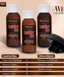 Leather Max Complete Leather Refinish, Restore, Recolor & Repair Kit/Now with 3 Color Shades to Blend with/Leather & Vinyl Refinish (Bold Brown) Bold Brown 33 81Fa12WhJSL
