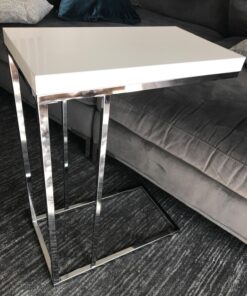 Monarch Specialties 3008, C-shaped, End, Side, Snack, Living Room, Bedroom, Laminate, White, Contemporary, Modern Accent Table-Glossy Chrome Metal, 10.25" L x 18.25" W x 25.25" H 36 81FeurGWAwL