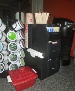 Mind Reader 11-Compartment Coffee Cup and Condiment Organizer with 2 Drawers, 11.25"L x 5.35"W x 11.15"H, Black Single 37 81Fh0H2TBTL