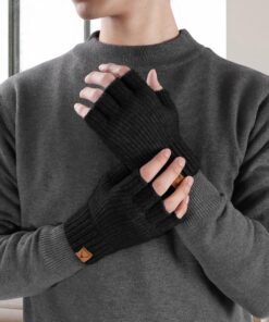 LADES Fingerless Gloves - Thermal Winter Gloves Warm Knitted Half Finger Gloves Mittens for Men Typing Driving Working Black 16 81Flsz9ZFpL