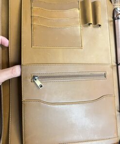 AZXCG Leather Portfolio Binder,3 Ring Binder Padfolio with Zipper fits up to 13.3" Laptop, Professional Organizer, Business Folder with Clipboard, Leather Notepad Holder Brown Graduation Gift Standard 60 81Fnebt 7QL