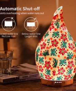 280ml Colorful Essential Oil Diffuser, Aromatherapy Ultrasonic Humidifier - Handmade Glass, BPA Free, 7 Color LED, Waterless Auto-Off, Timer Setting 16 81FomrHFBS