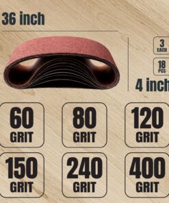 POWERTEC 110118 4 x 36 Inch Sanding Belts | Aluminum Oxide Belt Sander Sanding Belt Assortment, 3 Each of 60 80 120 150 240 400 Grits | Sandpaper for Belt and Disc Sander – 18 Pack 4x36", 18pk 8 81FyoF66q0L