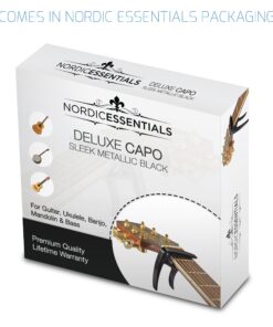 Guitar Capo Deluxe for Guitars, Ukulele, Banjo, Mandolin, Bass -Made of Premium Quality Zinc Alloy for 6 & 12 String Instruments- Luxury Accessories Nordic Essentials&trade- (Black) Sleek Metallic Black 16 81FyzB8IefL