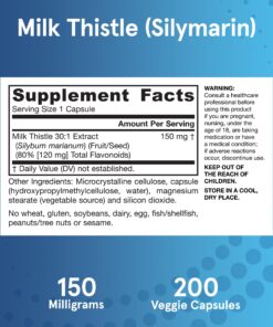 Jarrow Formulas Milk Thistle 150 mg With 30:1 Standardized Silymarin Extract, Dietary Supplement for Liver Function Support, 200 Veggie Capsules, 66-200 Day Supply 200 Servings (Pack of 1) 37 81G0W2b R3L