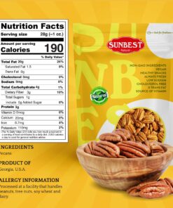 Sunbest Natural - Fancy Georgia Raw Whole Pecans, Shelled, Unsalted, 2 lbs - Buttery and Nutty Delights | Quality Pecans pecan 2 Pound (Pack of 1) 8 81G1IC62cnL