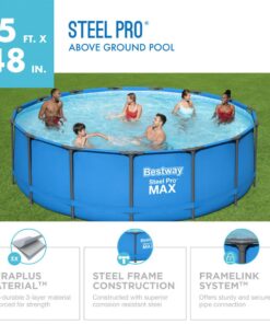 Bestway 12752E Steel Pro Above Ground Backyard Frame Pool for Kids & Adults, 15' x 48", Blue 15' x 48" 27 81G26xkKMPL