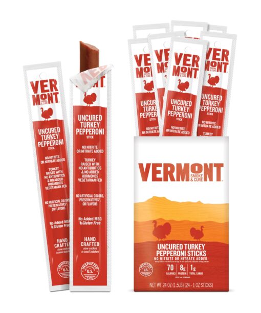 Snack Sticks by Vermont Smoke & Cure – Uncured Pepperoni – Turkey – Healthy Meat Protein – 1oz Jerky Sticks – 24 count carton 1 Ounce (Pack of 24)