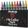 Metallic Chalk Markers (10 Pack) Liquid Chalk Pens - For Blackboards, Chalkboard, Bistro Menu, Window - Wet Wipe Erasable - 6mm Reversible Bullet & Chisel Tip Bold Tip - 6mm