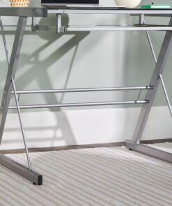 Walker Edison Metal and Glass Work From Home Laptop Computer Gaming Desk with Slide In Keyboard Tray Home Office, 31 Inch, Silver Single Desk Stanford 36 81GB hEiuAL