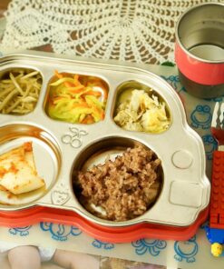 Innobaby Stainless Bus Plate with Airtight Sectional Lid, The Original, Leak-Resistant Divided Platter, Mom Invented Fun Shape Plate Din Din Smart for Babies, Toddlers and Kids, BPA Free Plate, Blue 37 81GBAwrqRdL