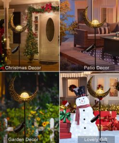 HOMEIMPRO Moon Solar Garden Lights Outdoor Stakes, Waterproof Crackle Glass Metal Decorative Lights for Lawn, Patio Accessories, Yard Decor, Christmas Gift (Bronze) 24 81GLNti39DL